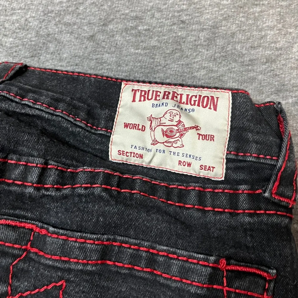 True Religion Ricky Relaxed Straight Black Jeans Red Contrast Stitch 32x34 Mens